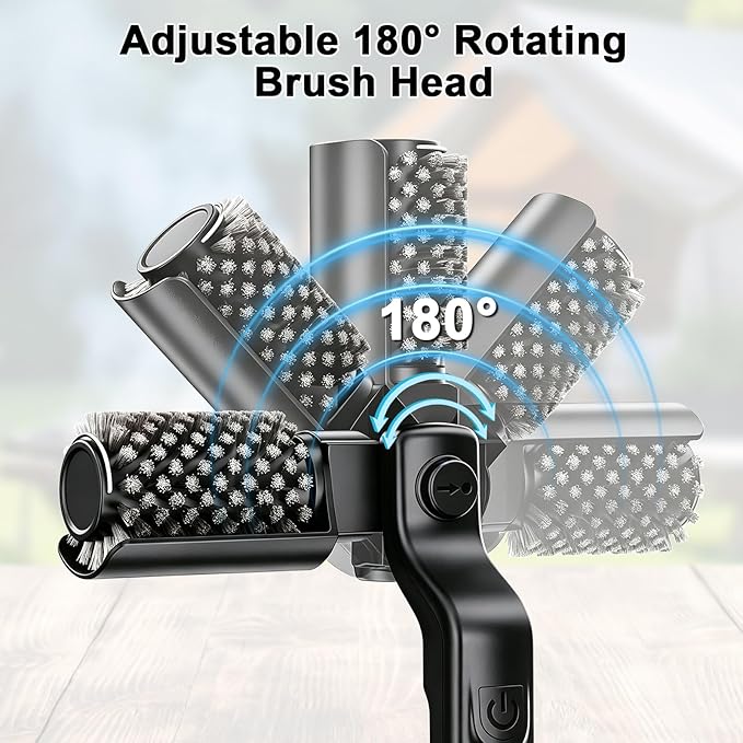 Electric Grill Brush for Outdoor, 180°Adjustable Rechargeable Cordless BBQ Grill Cleaner Brush, 3-Speed Power Rotary Grill Cleaning Brush, Reinforced Steel Bristles for Gas Charcoal Barbecue Grates