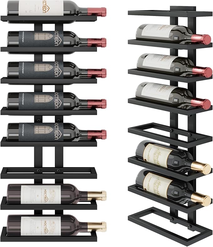 Hoctieon 8 Tier Wall Mount Wine Rack, Wall Racks for Wine Bottles Display and Storage, Hanging Bottle Organizer for Living Room, Dining Room, Wine Cellar, Bar, Black