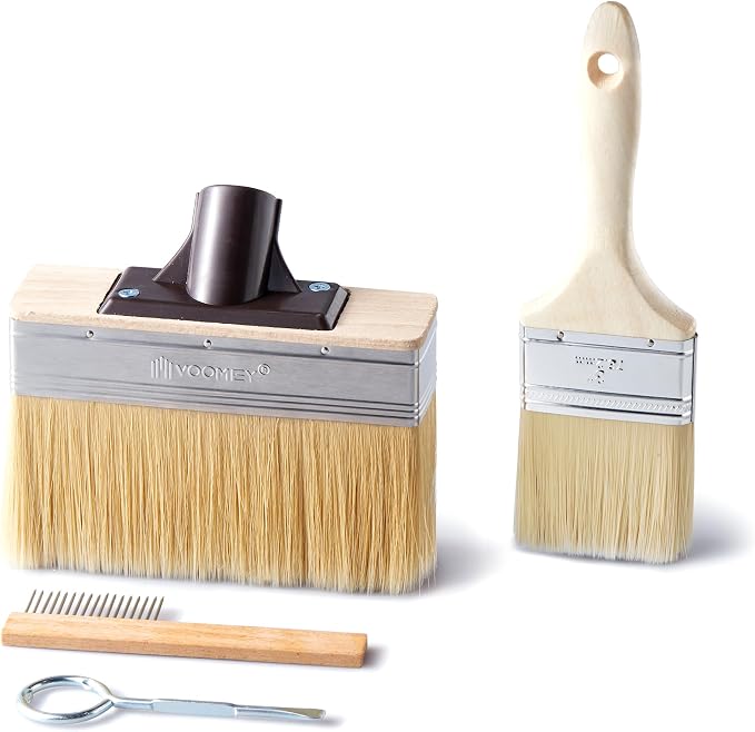 Voomey Deck Stain Brush Applicator, Heavy-Duty Outdoor Deck Stain and Sealer, Wood Stain Brush Set 4PCS, Large Paint Brush for Wood Decks Walls and Fences