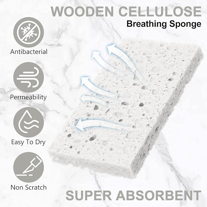 Zhengmy 100 Pieces Sponges Bulk Sponges Kitchen Compressed Sponge Natural Dish Sponge Compressed Wood Pulp Cleaning Without Scratching for Kitchen Bathroom, 3.9 x 2.4 x 0.12 Inch (White)
