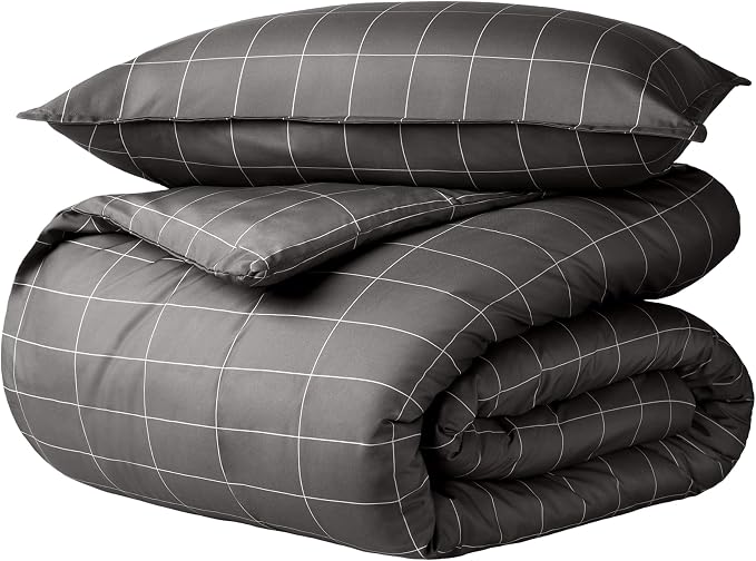 Bare Home Bedding Duvet Cover Extra Long - Premium 1800 Super Soft Collection - Lightweight, Duvet Cover - Soft Textured (Twin/Twin XL, Grid - Grey/White)