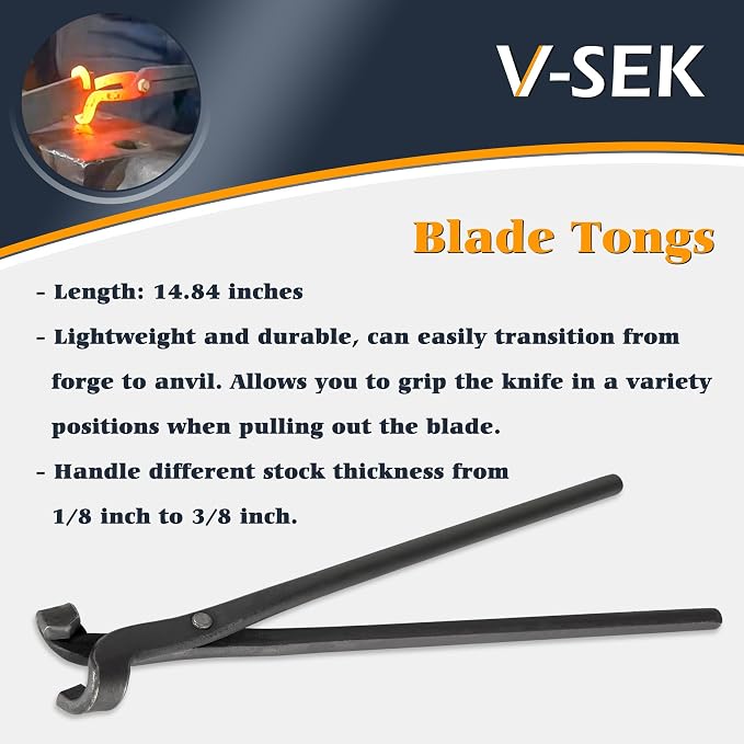 Blacksmith Tongs Set - V-Bit, Blade, Flat, Steel Forge Tongs (3PCS) | Assembled Tong for Knife Making, Blacksmithing, Bladesmith, Bladesmithing