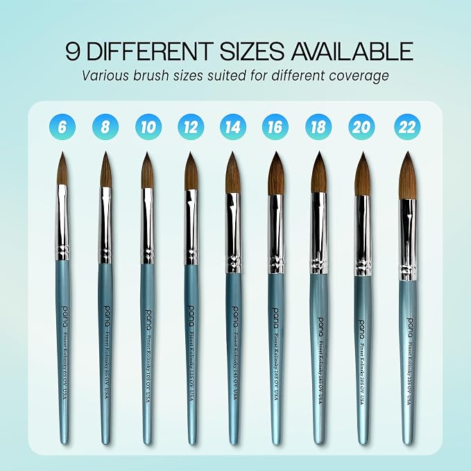 PANA Pure Kolinsky Hair Acrylic Nail Brush - Oval Crimped Shape Silver Ferrule with Teal Wood Handle (Size 6)