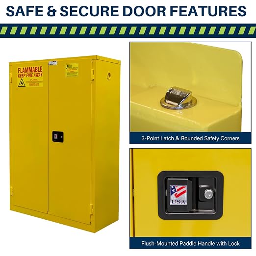 Jamco 45 Gallon Steel Flammable Safety Cabinet, Manual Doors, Yellow | All-Welded Double-Wall Steel Flammable Storage Cabinet, Lockable Doors, 43"W X 18"D X 65"H, Osha & Fm Certified, Made In Usa