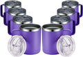 MEWAY 12oz Coffee Mug With Handle 8 Pack Bulk,Stainless Steel Insulated Travel Tumblers With Sliding Lid,Double Wall Vacuum Camping Cup for Hot & Cold Drinks Tea (Purple,Set of 8)