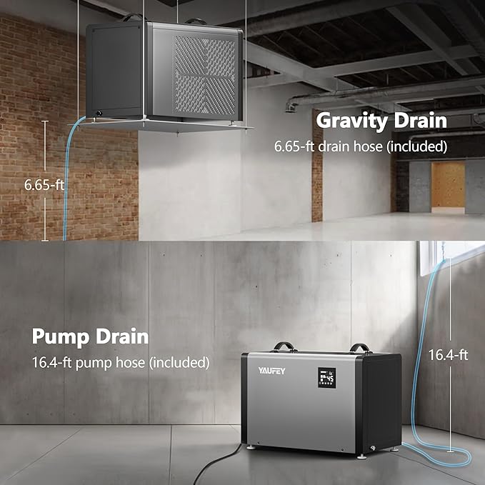 Yaufey 216 Pints Commercial Dehumidifier with Pump for Crawl Space, Basement, Industrial Space, 8000 Sq.Ft., 10-90% RH Humidity Control, 7/24 Running Continuous Drainage, TUV Certified, 5-Yr Coverage
