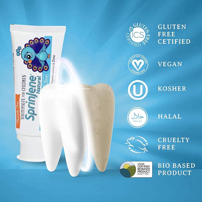 SprinJene Natural Children’s Toothpaste – Fluoride Free Vanilla Toothpaste for Toddlers & Kids – Gentle Safe Natural Formula with Patented Black Seed Oil & Zinc – Made in the USA (2 Pack)