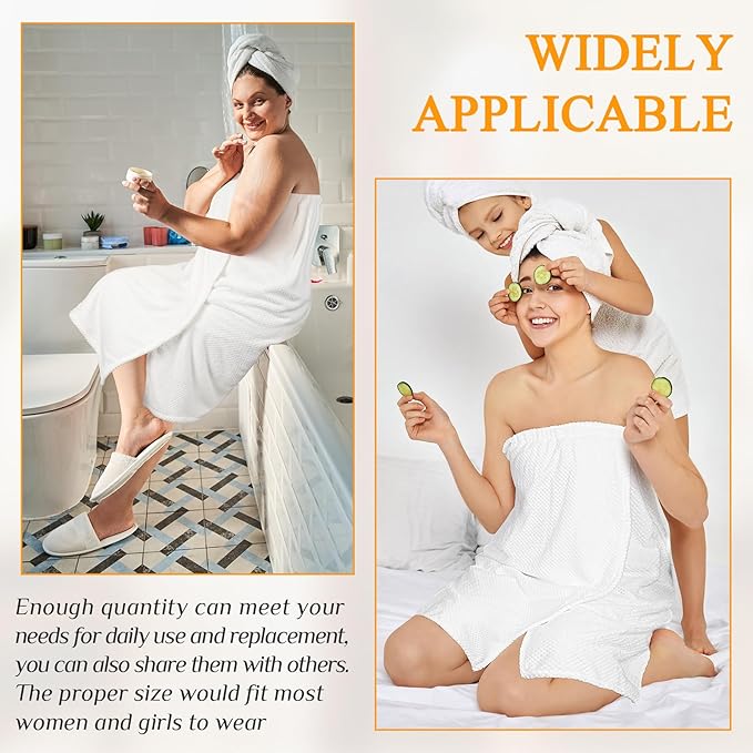 4 Pcs Towel Wrap for Women Waffle Spa Robe with Adjustable Closure Elastic Top Lightweight Wraps for Bath Shower