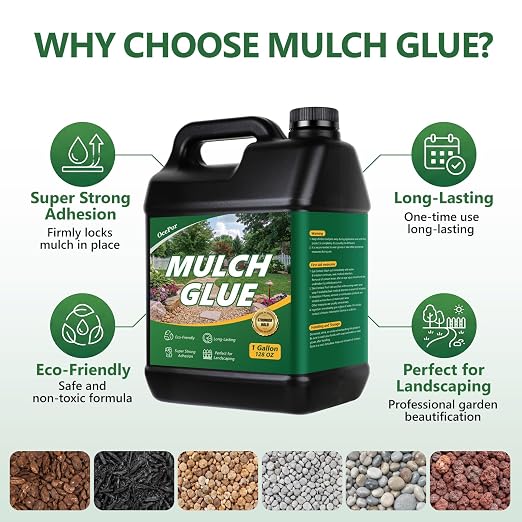 OcePor 1 Gallon Mulch Glue for Landscaping, Rock Glue for Landscaping, Mulch Glue Max for Gravel Binder Adhesive to Lock Down Pea Gravel, Stone, Rubber Mulch, Wood Chips in Place for Outdoor Landscape