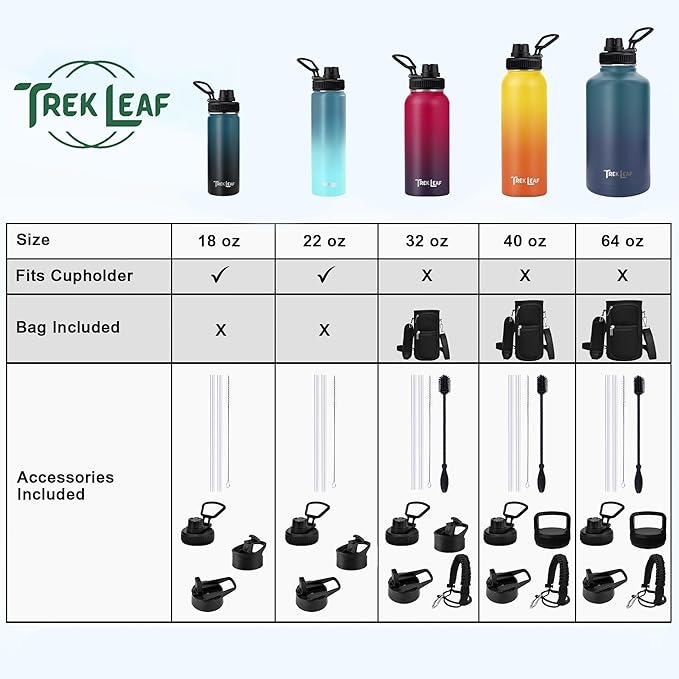 Travel Water Bottle with Carrying Bag, 3 Lids (Spout, Straw, Flip), and Bottle Brush; Leak Proof, Quality, Vacuum Insulated, Stainless Steel (Turquoise, 32 oz)