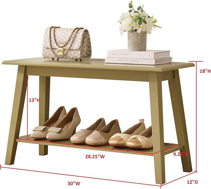 KB Designs - Contemporary Rectangle Storage Bench with Streamlined Design Polished Bottom Shelf for Books Shoes and Magazines Versatile Seating and Entryway Organization - Lemon Pepper