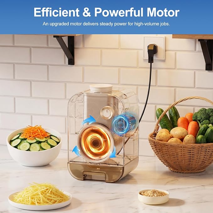 Kawu Electric Cheese Grater, 5-in-1 Salad Maker With Container, 10 Blades | Electric Vegetable Slicer For Home Kitchen, One-Touch Control, Food Processor Chopper Shredder for Block Cheese, Fruits