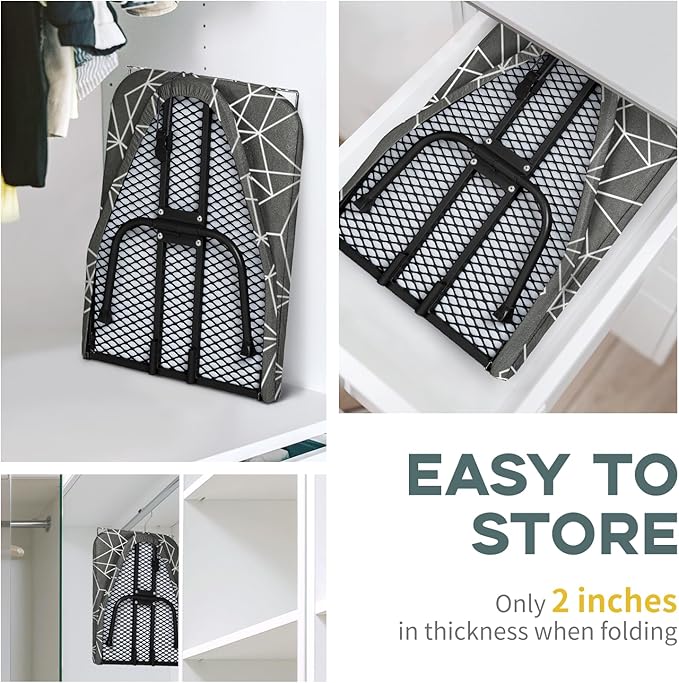 Small Ironing Board Tabletop Foldable, RAINHOL Space-Saving Iron Board, Compact and Portable for Travel and College, with Hook and Iron Holder, Steel Mesh, 32" x 12", Black and White Stripes