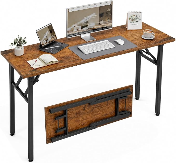 XBurmo Folding Desk Foldable Table, No Assembly 55.1" Foldable Desk Space-Saving Workstation for Small Space, Computer Table, Flat Storage for Home Office, Bedroom, Dorm, Study Room, Rustic Brown