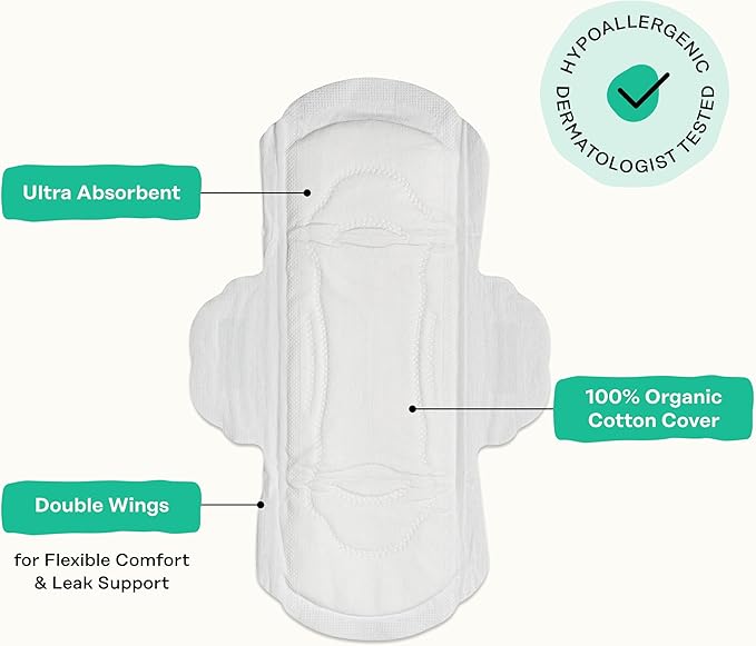The Honey Pot Company - 80ct - Herbal Sanitary Pads for Women - Regular Flow w/Wings - Infused w/Essential Oils for Cooling Effect & Organic Cotton Cover - Feminine Care