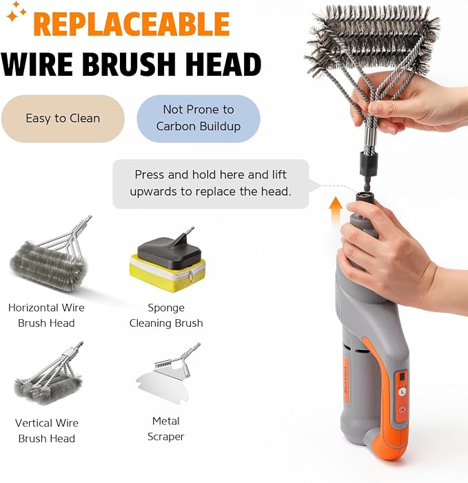 Electric Grill Brush BBQ Cleaner - Grill Cleaner, Grill Brush for Outdoor Grill, BBQ Grill Brush, 940 RPM Electric Grill Cleaner, 3 Speed Modes, Compatible with Weber, Char-Broil, Traeger & More