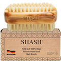 SHASH Made in Germany - 100% First Cut Boar Bristle Nail Brush - Gently Removes Dirt, Grime for Clean Hands - Exfoliates Skin for Soft, Smooth Texture, Wood (Olive) (Black Boar Bristle)