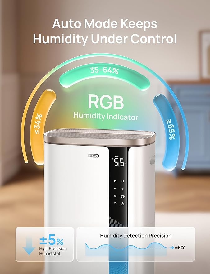 DREO 73 Pint Smart Dehumidifier for Basement, Home & Large Room up to 2000 Sq Ft, Energy Star 6.0 Dehumidifier with Drain Hose, Quiet 42dB, Auto Humidity Control, 3 Fan Speeds, Timer, Continuous Drain