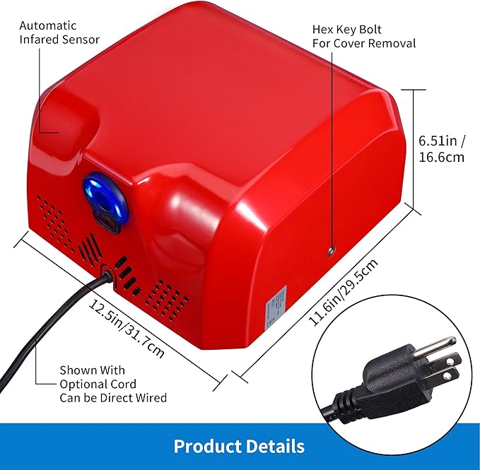 Goetland Stainless Steel Commercial Hand Dryer 1800w Automatic High Speed Heavy Duty Red