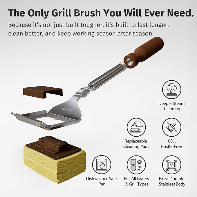 East Oak Grill Brush Bristle Free,BBQ Replaceable Cleaning Head, Unique Seamless-Fit Scraper Tool