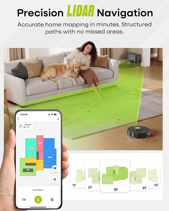 MONSGA Robot Vacuum and Mop Combo, 90 Days Self-Emptying with 8000Pa Suction, LiDAR Smart Mapping, Dual Anti-Tangle for Pet Hair, Carpet and Hard Floor