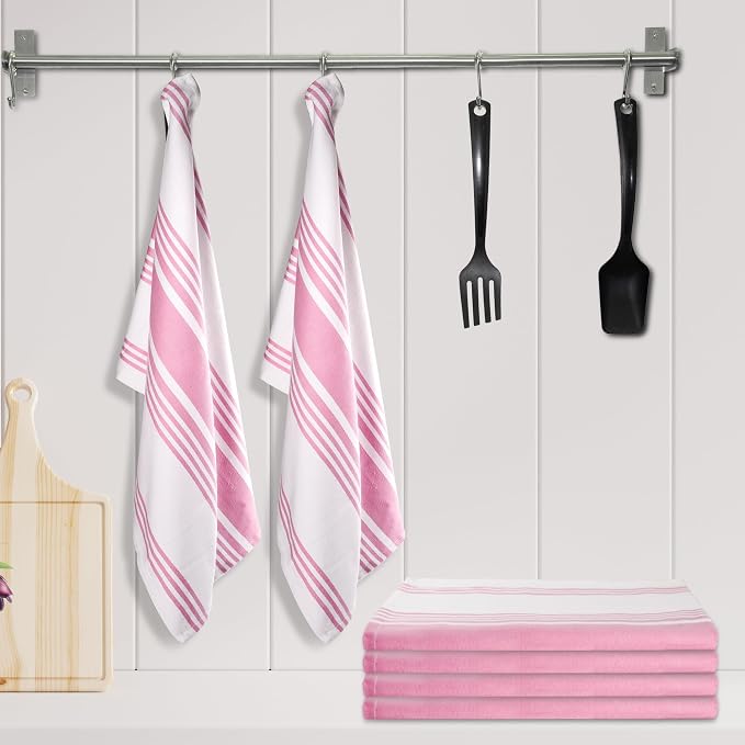 Urban Villa Easter Kitchen Towels 100% Cotton Dish Towels for Kitchen (Set of 6)20”x30” Dish Cloths Highly Absorbent Kitchen Linen Set with Hanging Loop Perfect for Drying Dishes Cleaning Towels-Pink