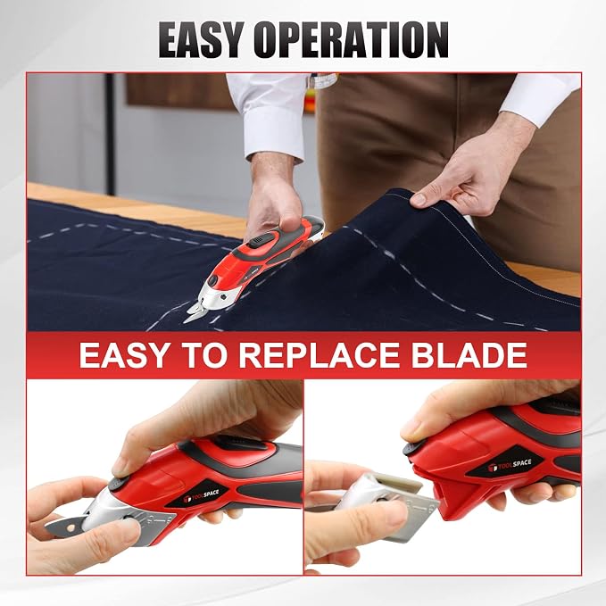 Cordless Electric Scissors with Two Blades, TOOLSPACE Electric Cardboard Cutter Fabric Scissors for Cutting Fabric, 4V Lithium-Ion 2 Pcs Rechargeable Battery, Easy Carry and Fast Charging
