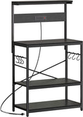 SUPERJARE Bakers Rack with Power Outlets, Microwave Stand, 31.5 X 16.5 Inch Larger Desktop, Kitchen Storage Rack with Adjustable Middle Shelf, 6 S-Shaped Hooks, Coffee Bar Stand, Black