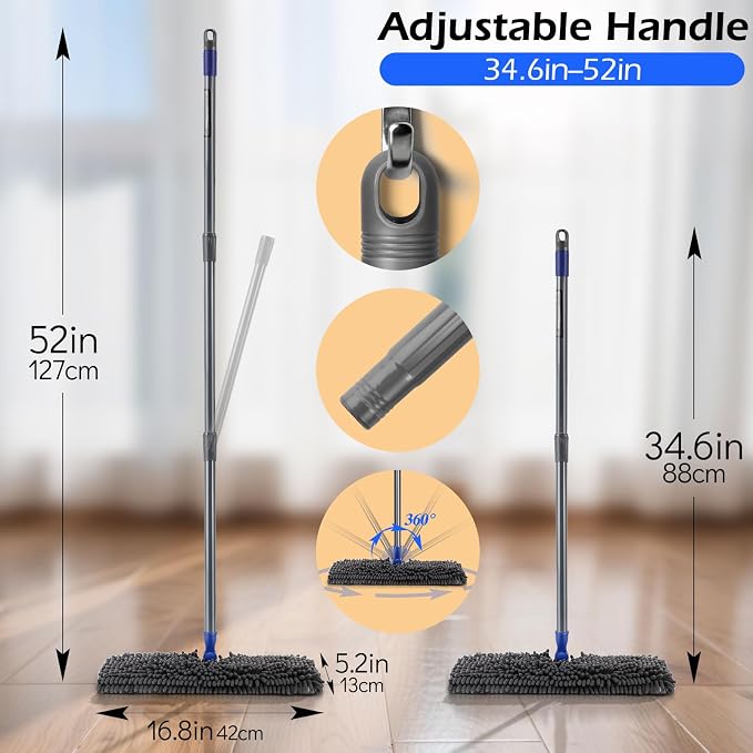 MASTERTOP Microfiber Dust Mop,Double-Sided Flat Mops for Hardwood Floors with 4 Reusable Mop Pads, Floor Mops with Stainless Steel Handle and Extension, Cleaner for Hardwood, Vinyl, Laminate, Tile