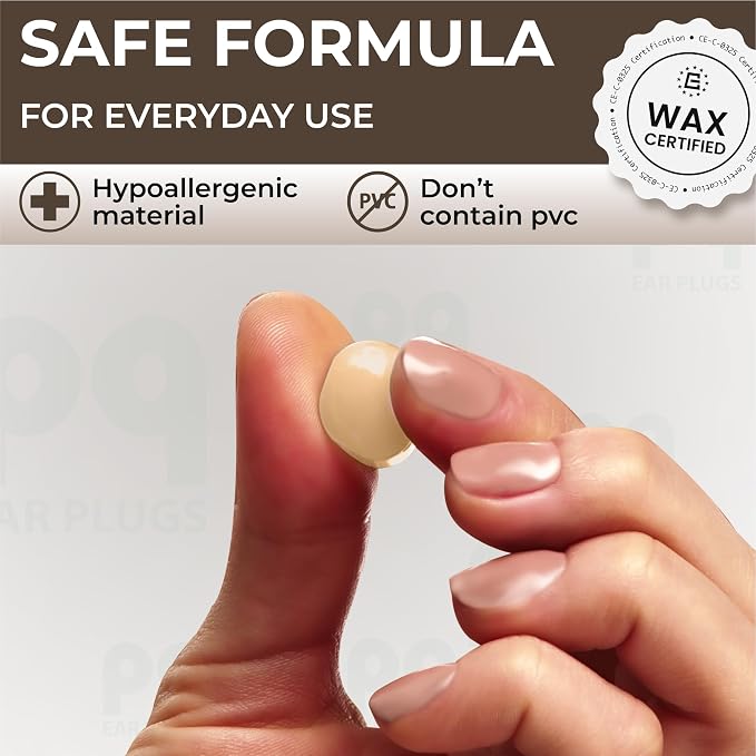 Peace&Quiet PQ 100 Wax Ear Plugs for Sleeping - Silicone Wax Earplugs for Sleeping and Swimming, Gel Ear Plugs Noise Cancelling, Sleeping Earplugs, Sound Blocking 32 Db (100 Pillows), White/Beige