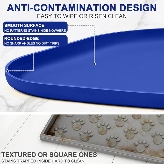 SMILOOL Waterproof Silicone Pet Food Mat with Raised Edge for Dog & Cat | 12" x 12" Non-Slip Small Pet Feeding Mats with Lip for Food & Water Bowl, Food Grade, Easy Cleaning, Navy Blue