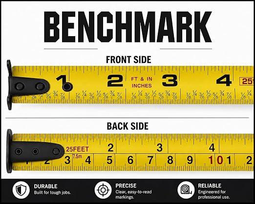 3 Pack - Tape Measures 25 ft / 7.5m – Dual Sided Blade with Easy Read Fractions to 1/8th inch Plus Centimeters on Back Side - Magnetic Tip - Thumb Lock - Belt Clip – Retractable Measuring Tape