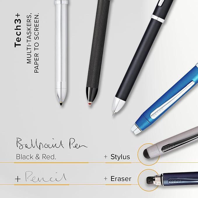 Cross Tech3+ Refillable Tech3+ Presented in a Premium Gift Box - Medium Point, Black Ink, Satin Black