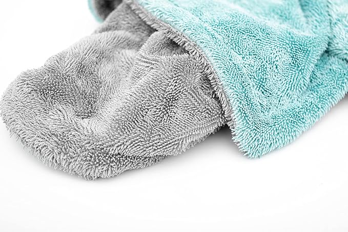 The Rag Company, The Liquid8r, Absorbent 70/30 Blend Microfiber Drying Towel for Cars, Trucks, and SUVs, Safe for Detailing, Scratch-Free, Twist Loop, 1100 GSM, 20x24 Inches, Aqua Blue/Grey