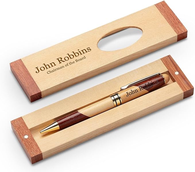 Executive Gift Shoppe | Personalized Custom Wood Pen Set with Maple and Rosewood Finish Box