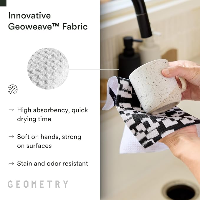 GEOMETRY Dishcloth – Evergreen Collection – Quick-Dry, Ultra-Absorbent, Reusable Microfiber Kitchen Towels for Drying & Cleaning - Patch Party - 3-Pieces