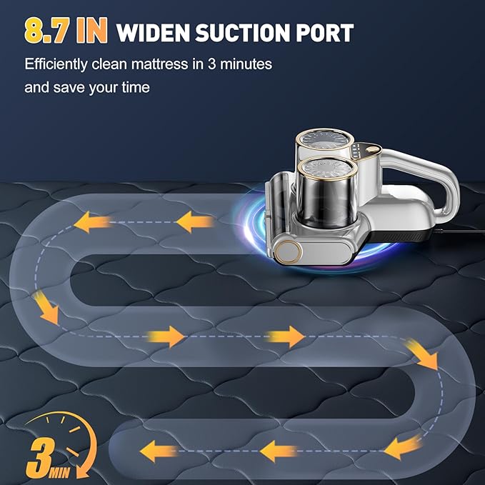 Gxzsk Mattress Vacuum Cleaner, 16kPa Bed Vacuum Cleaner with 253.7nm UV-C Light, Ultrasonic & 140℉ Heating, Dual Cup & Widen Suction Port Handheld Vacuums for Bed, Sofa, Couch, Crib (500W, Corded)