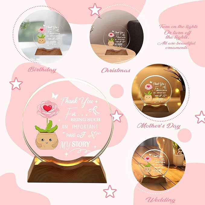 ZHSHAT LED Lighted Crystal Plaque - Thank You Gifts for Women Boss Coworker Teacher Christmas Thanksgiving Bosses Day Going Away Gift Home Night Light