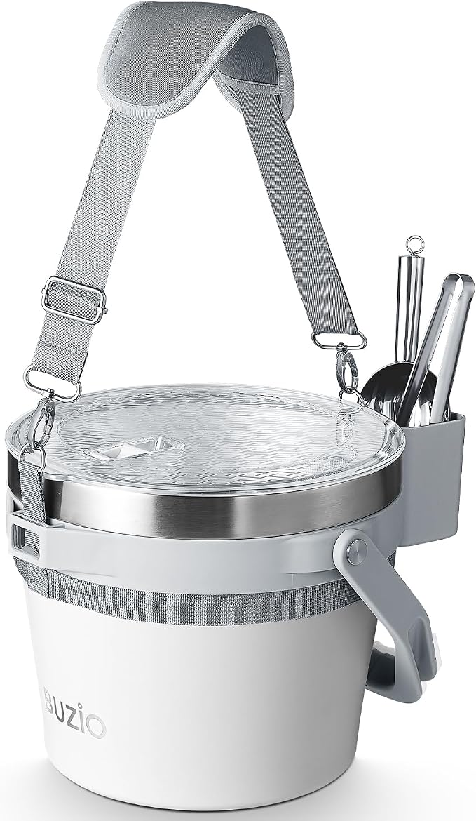 BUZIO 7 L Ice Bucket with Lid Scoop & Tongs & Adjustable Shoulder Strap | Double Wall Vacuum Insulated Stainless Steel Large Beverage Buckets, 48 Hrs Cold Retention for Parties, for Cocktail Bar
