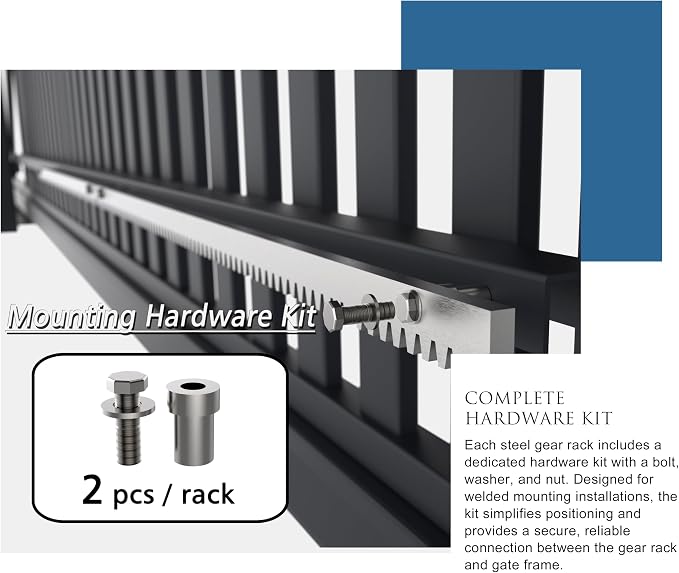 Blütezeit Galvanized Steel Gear Rack 8mm Thickness 1.64ft 2 Pieces Including Mounting Hardware Total 3.28 Feet Teeth Track for Sliding Gate Operator