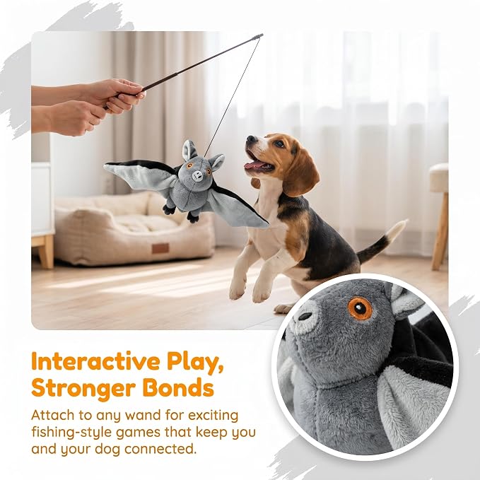 Flying Bat Dog Toy, Motion Activated Flapping Bat Cat Toy with Realistic Wings and Chirping Sounds, Rechargeable Remote Control Halloween Toy for Indoor Cats, Kittens and Small Dogs，2PCS