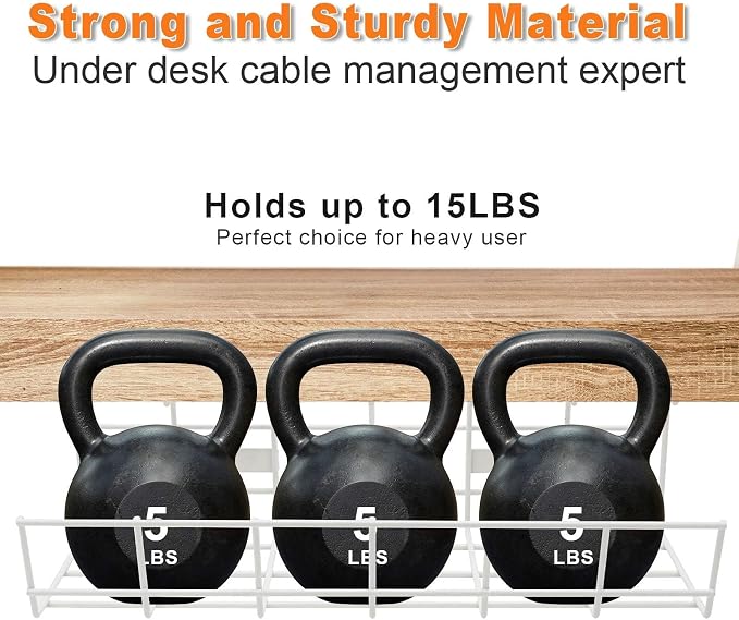 Under Desk Cable Management- 1 Pack Cord Organizer. Metal Wire Cable Management Tray for Office, Studio and Home. Super Sturdy Under Table Cable Management - White Cable Organizer