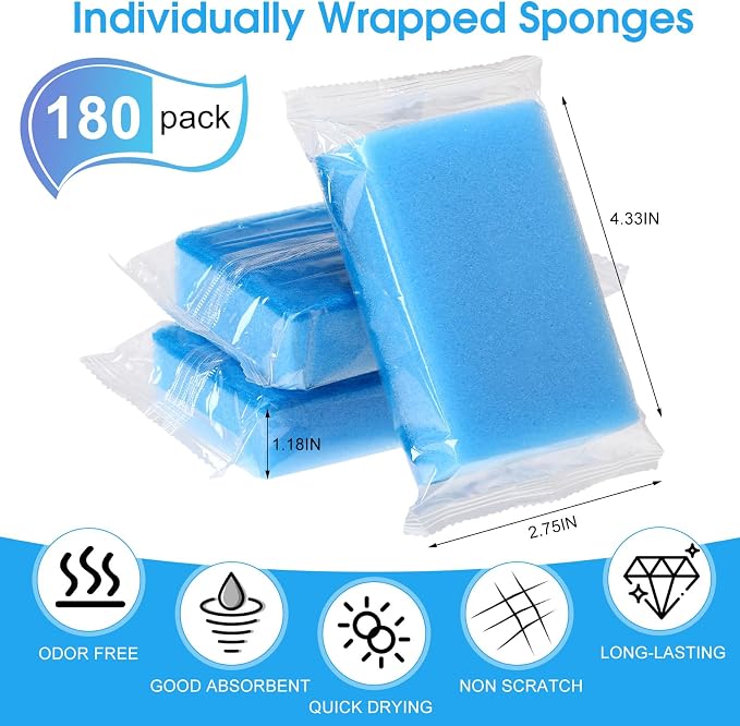 Tioncy 180 Pcs Individually Wrapped Sponges Bulk Kitchen Brown Non Scratch Scrub Sponges Dual Sided Cleaning Scrubber for Household Washing Dishes, Pots, Pans, Sinks, Stoves, Appliances, Car, Bike