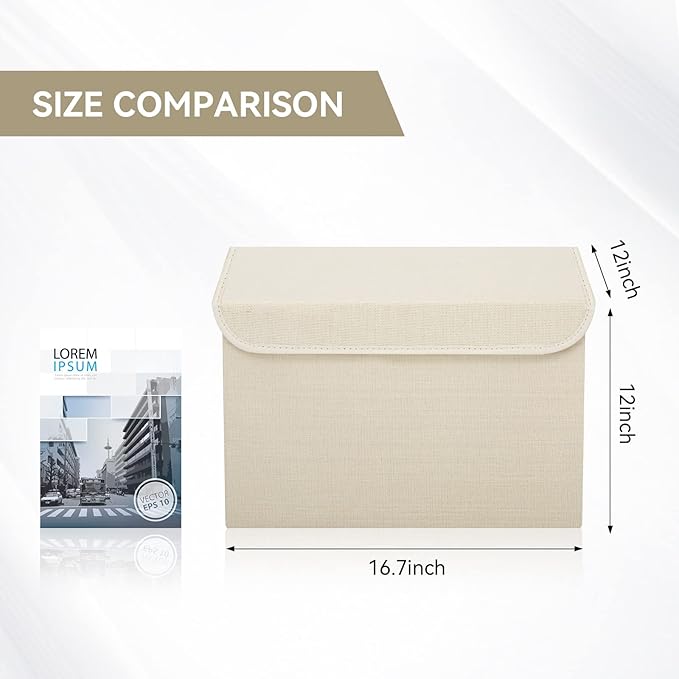 Bagnizer Large 42 Quarts Collapsible Stackable Storage Bins Cube with Lids [3-Pack] Foldable Fabric Linen Storage Boxes, Closet Organizer Baskets with Label for Home (16.7 x 12 x 12, Beige)
