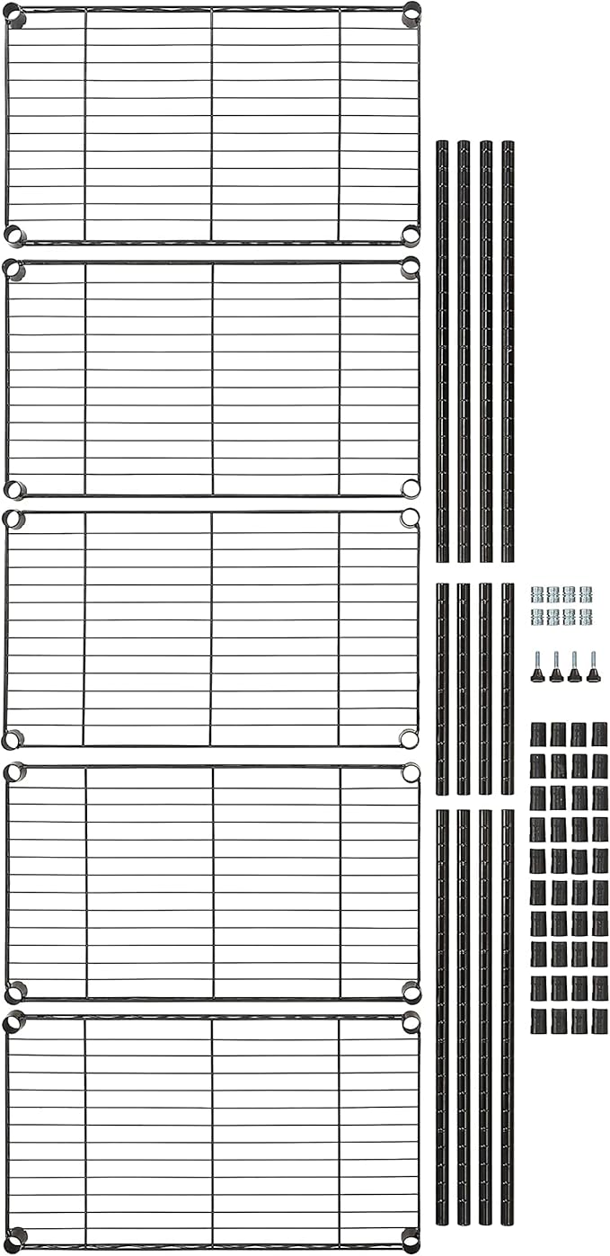 Amazon Basics 5-Shelf Multipurpose Adjustable Steel Garage Shelving Unit, Storage Rack for Kitchen, 200 lbs Per Shelf, Easy Assembly, 13.4"D x 23.2"W x 60"H, Black