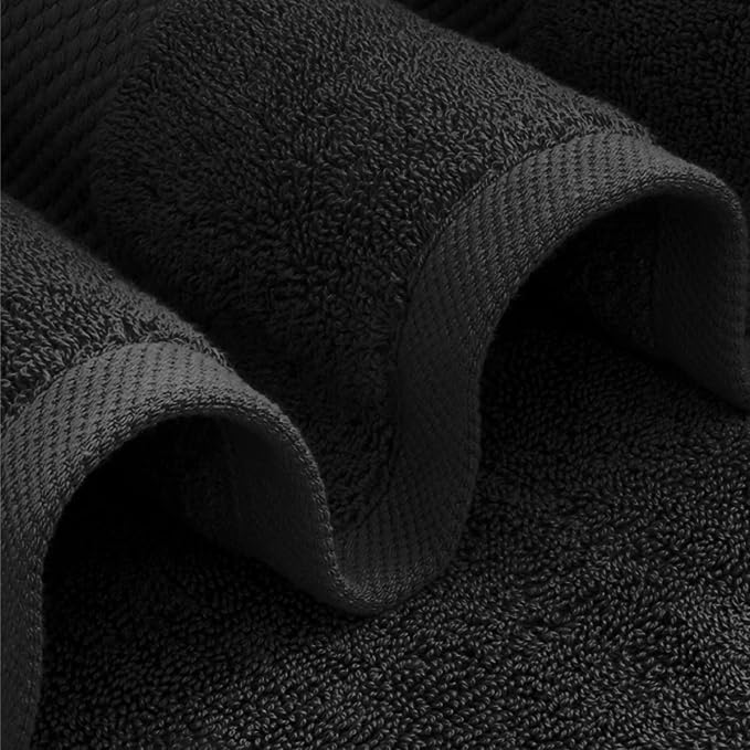 White Classic Luxury Black Bath Towels Extra Large | 100% Soft Cotton 700 GSM Thick 2Ply Absorbent Quick Dry Hotel Bathroom Towel | 27x54 Inch | Black | Set of 4