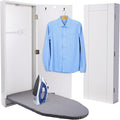 Ivation Wall-Mounted Ironing Board Cabinet, Foldable Ironing Storage Station for Home, Apartment , Easy-Release Lever, Garment Hooks, White