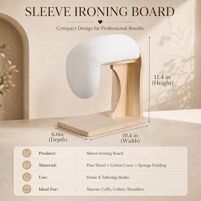 Novabright Sleeve Shoulder Ironing Board Tailor's Shoulder Ironing Board Padded Chest Cotton Cover Shoulders Pressing Boards with Sturdy Pine Wood Base Iron Pad for Tail or Dress Form Tailoring Studio