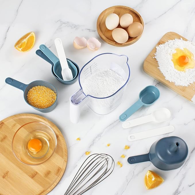 COOK WITH COLOR Measuring Cup Set - 9 PC. Nesting Stackable Liquid Measure Cup, Dry Measuring Cups and Spoons with Funnel and Scraper (Multi Colored)