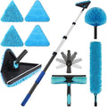 25ft Painted Wall Mop, 18ft Extension Pole, High Ceiling Cleaning Tool | Heavy Duty, 3-in-1 Cleaning Kit, 4 Microfiber Chenille Pad, Cobweb Duster, Fan, Baseboard, Window Squeegee Kit